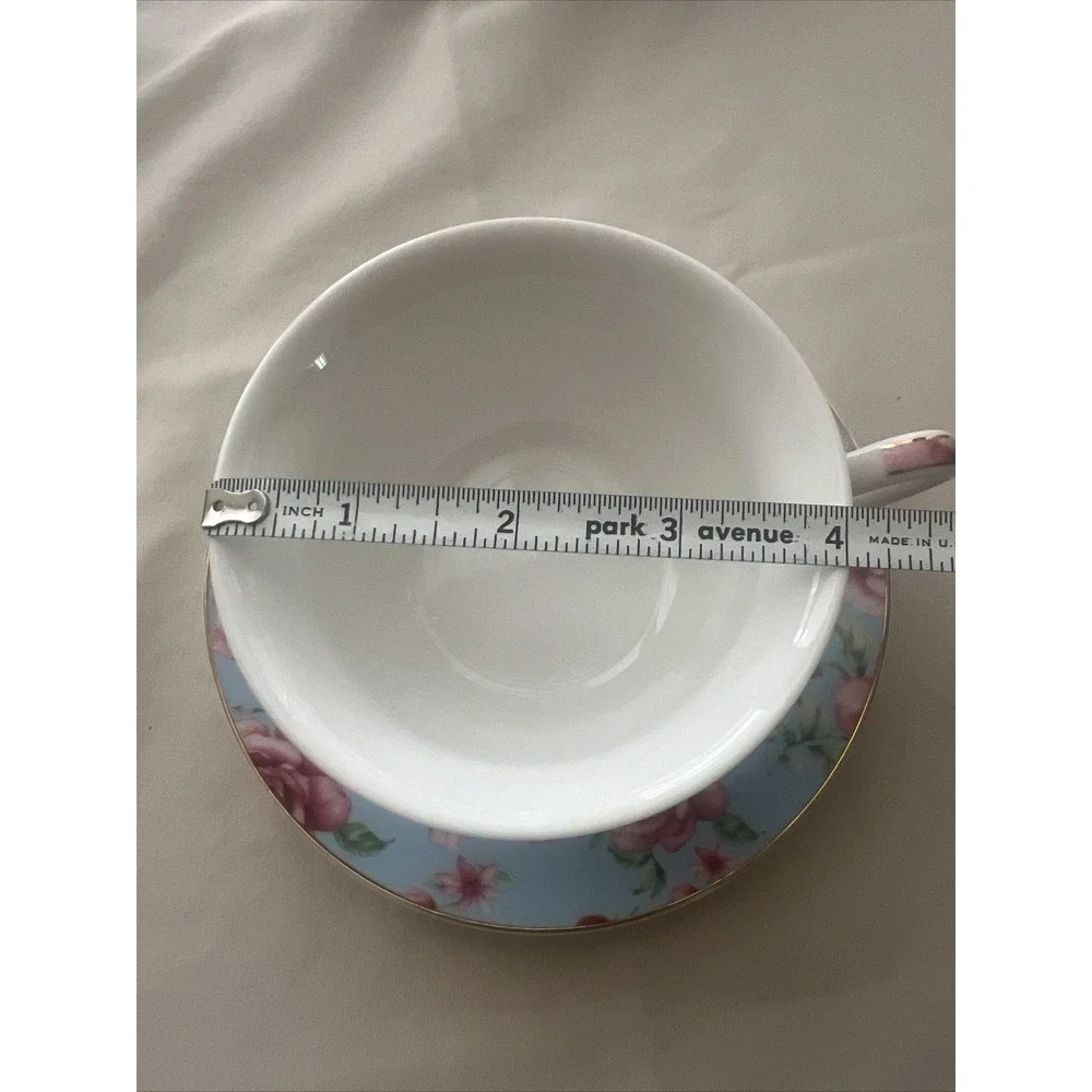 Brew To A Tea BTAT Mug Cup and Saucer Floral Garden Mint  Pink Porcelain Fine Ch